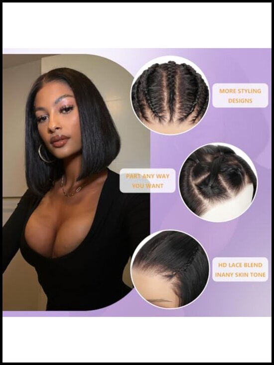 100% Human Hair Bob Wig 13x4 Lace Front Glueless Short Bob Wigs for Women 150